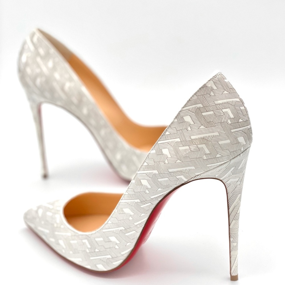 NEW Louboutin Pigalle Follies White Silver Interlocking CL Size 42